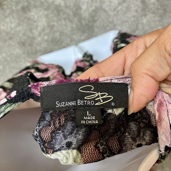 Suzanne Betro Black Pink Floral Lace Tunic Shirt Top Size Large Women’s - Picture 4 of 5